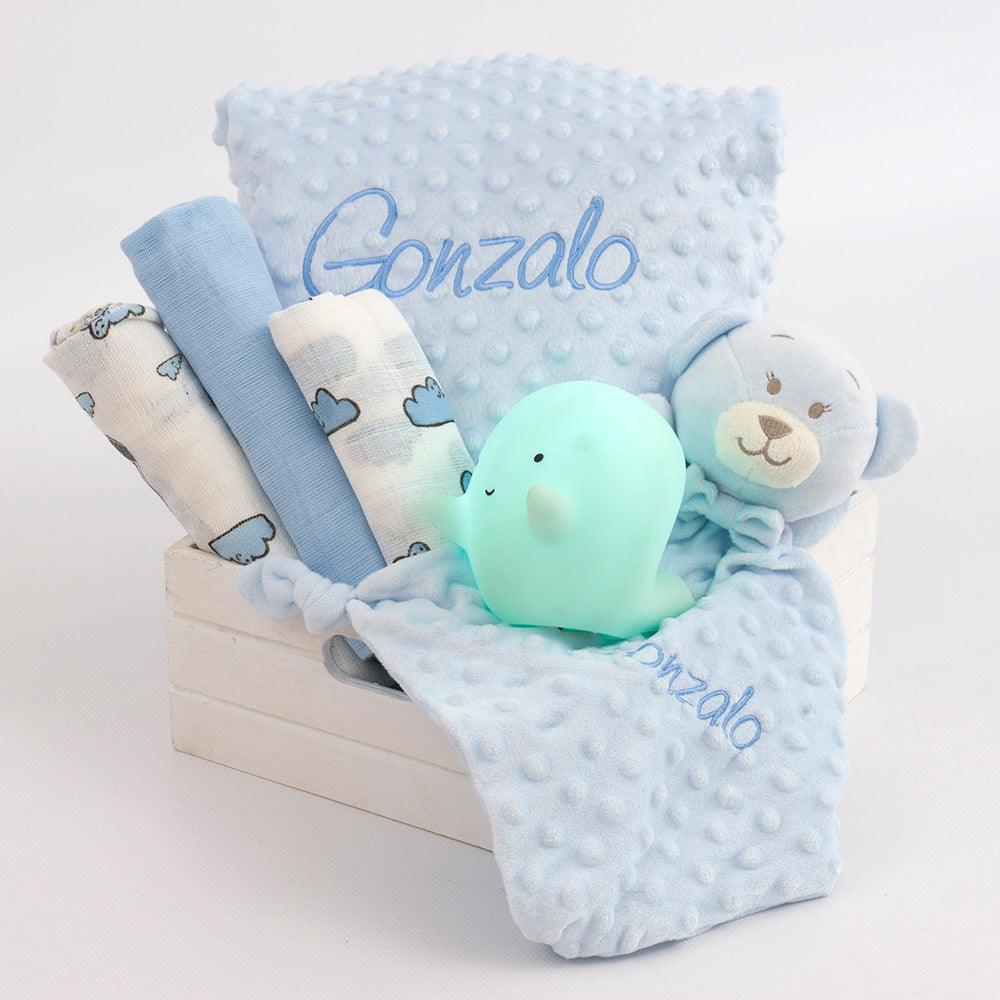 Cesta Regalo Bebe Personalizada Luz Quitamiedos Celeste - Nanetes #